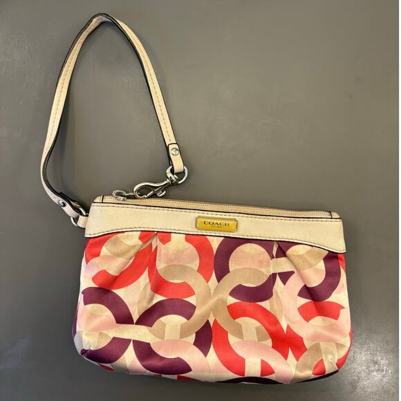 COACH 1941 Satin Chain Logo Kristin OP Art Multicolor wristlet Top Zip - Picture 2 of 11